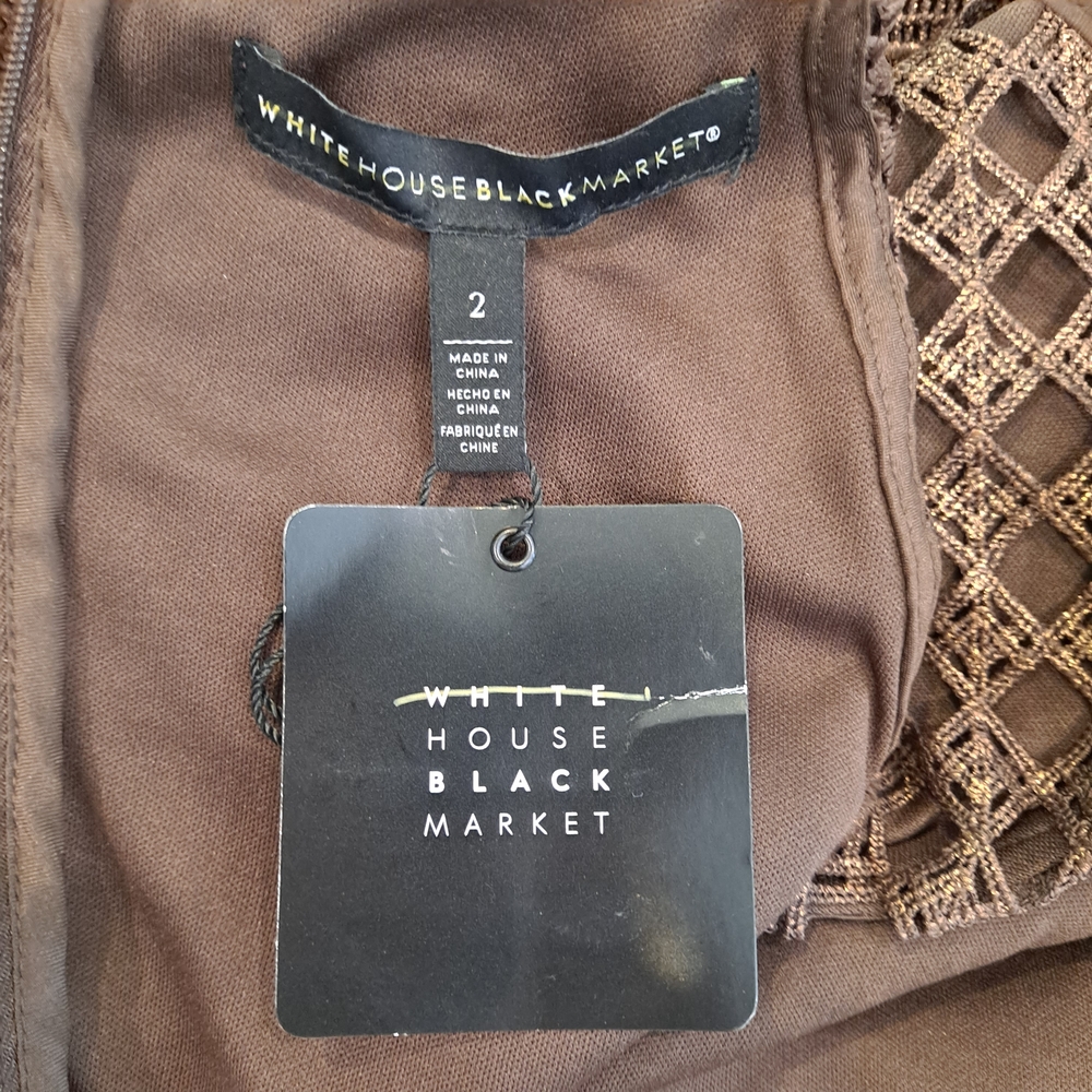 Brown Shimmer Crochet Laser Cut Halter Sheath Dress - Picture 10 of 11